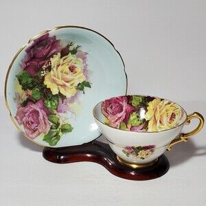Stanley Teacup and Saucer Pink Yellow Roses Vintage